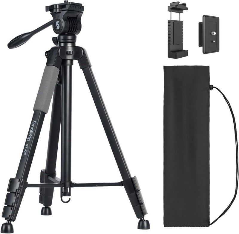 SMALLRIG CT-07 Aluminum Camera Tripod Stand, 63.4" Travel Tripod for iPhone and Cameras, Phone Tripods with Quick-Switch Vertical/Horizontal Mount, Adjustable Angles & Max. 4kg Load - Image 1